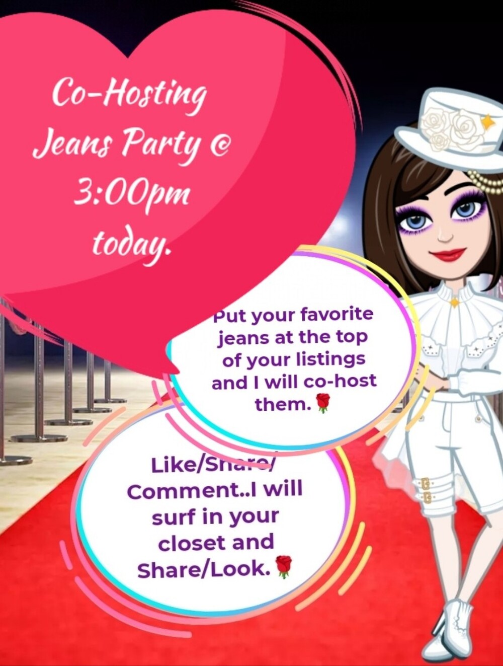 Co-Hosting Denim Party: 3:00pm